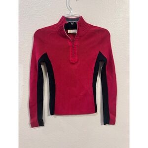 DKNY‎ Jeans Sporty Pullover Top XS Red Black Ribbed Quarter Zip Sweater